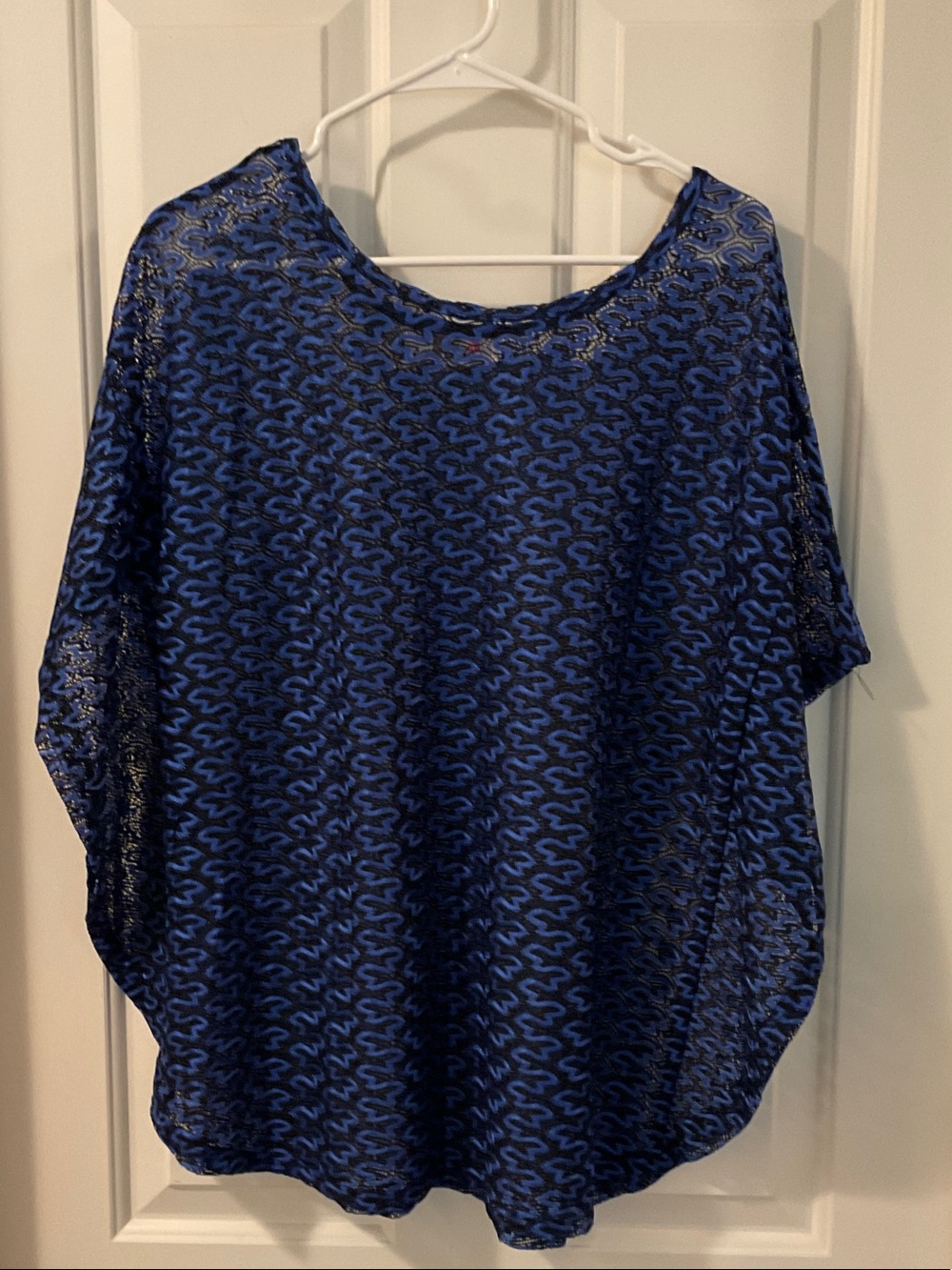 Women's Blue Patterned Short Sleeve Top or Bathing Suit Coverup
(One Size)